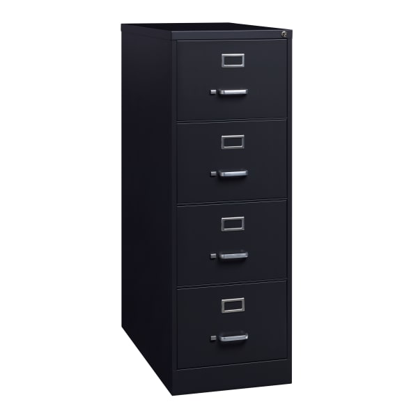 WorkPro 26-1/2inD Vertical 4-Drawer Legal-Size File Cabinet, Black