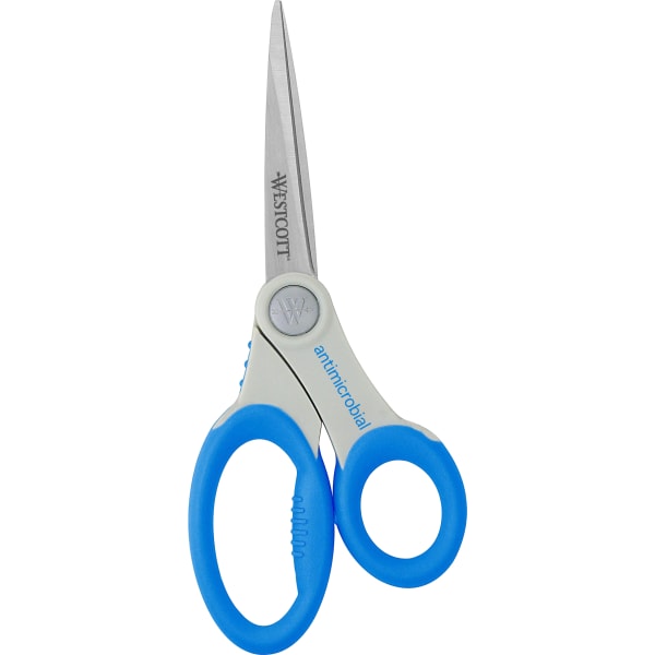 Westcott Soft Handle Scissors With Anti-Microbial Product Protection, 8in, Pointed, Blue