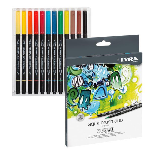 Lyra Aqua Brush Duo Art Markers, Broad/Brush Tip, Assorted Colors, Pack Of 12 Markers