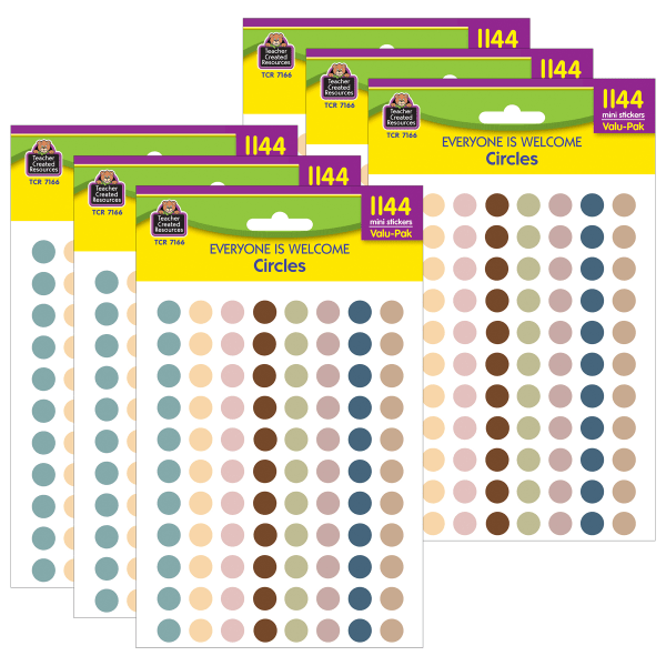 Teacher Created Resources Mini Stickers, Everyone is Welcome Circles, 1,144 Stickers Per Pack, Set Of 6 Packs