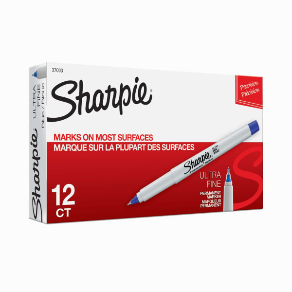 Sharpie Permanent Ultra-Fine Point Markers, Blue, Pack Of 12 Markers