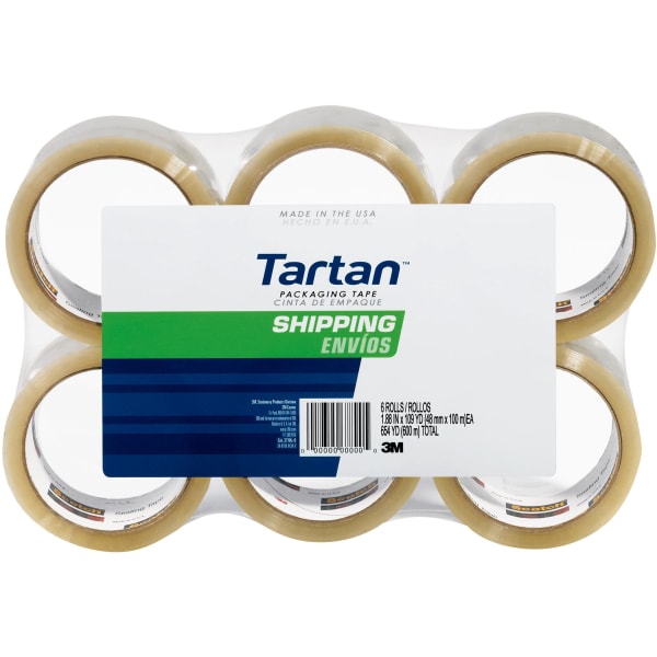 3M Tartan 3710 General Purpose Packaging Tape, 1-7/8in x 54.6 Yd., Clear, Pack Of 6 Rolls