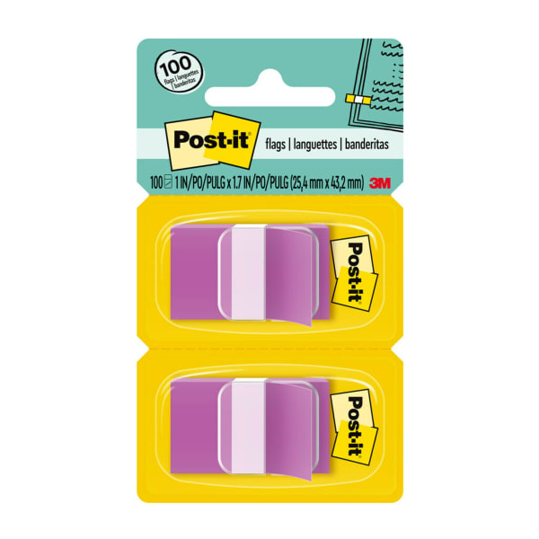 Post-it Flags, 1in x 1 -11/16in, Purple, 50 Flags Per Pad, Pack Of 2 Pads