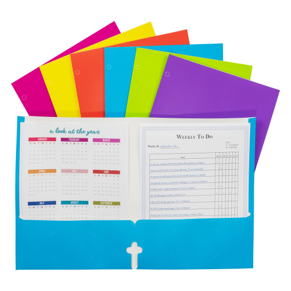 C-Line 2-Pocket 3-Hole Punch Laminated Paper Folders, Letter Size, Assorted Colors, Pack Of 100 Folders