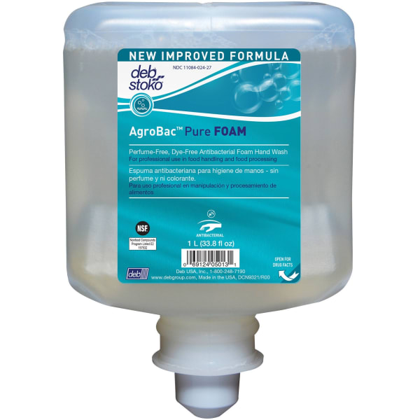 1 Liter Refill AgroBac Pure Foam Wash Manual Cartridge - Unscented (6/Carton) - 1.06 quart - Bacteria Remover - Hand - Antibacterial - Clear - Triclosan-free, Fragrance-free, Dye-free, Hygienic - 6 / Carton