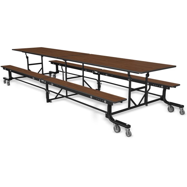 Palmer Hamilton 19F Mobile Cafeteria Bench Table, 29in x 145in, Montana Walnut