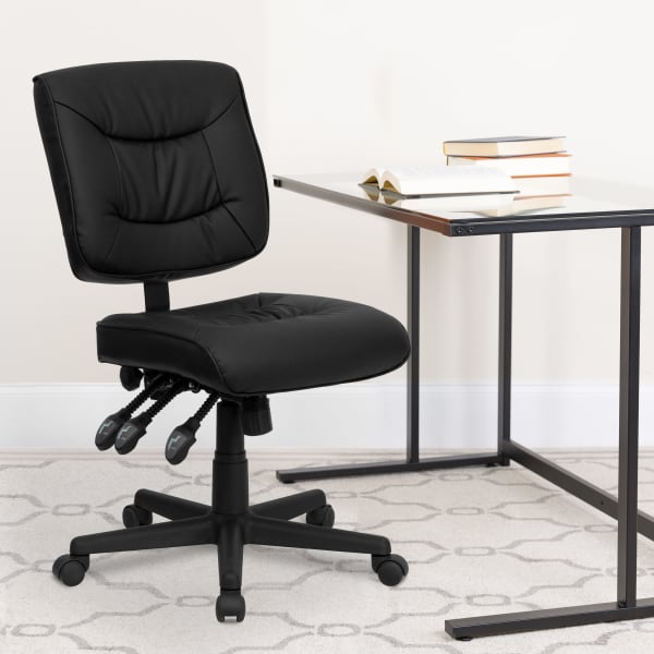 Flash Furniture LeatherSoft Faux Leather Low-Back Multifunctional Swivel Task Chair, Black