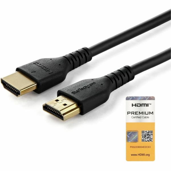 StarTech.com 4.9ft (1.5m) Premium Certified HDMI 2.0 Cable with Ethernet, High Speed UHD 4K 60Hz Monitor Cord, HDR10, Durable/Rugged, M/M
