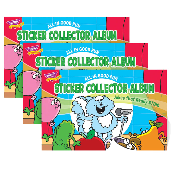 Trend Sticker Collector Albums, 8-1/2in X 5-1/2in, All In Good Pun, Pack Of 3 Albums