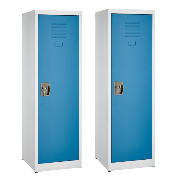 Alpine 1-Tier Steel Lockers, 48inH x 15inW x 15inD, Blue, Set Of 2 Lockers