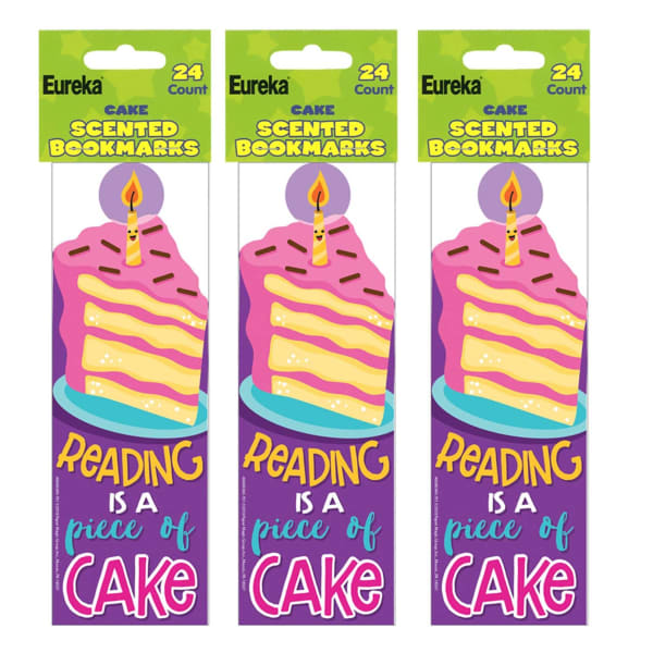 Eureka Bookmarks, 2in x 6in, Cake Scented, 24 Per Pack, Set Of 3 Packs