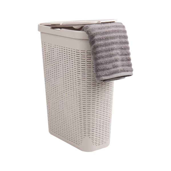 Mind Reader 40L Slim Laundry Hamper Clothes Basket with Lid, 23-1/2inH x 10-52/5inW x 18inD, Ivory
