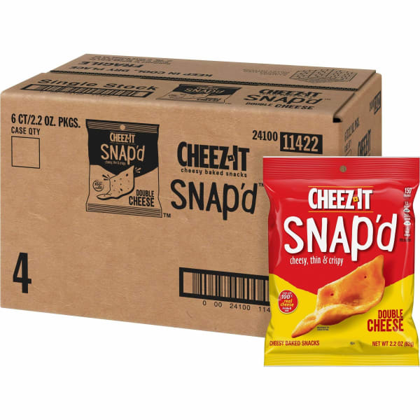 Cheez-It Snap-d Double Cheese Crackers - Cheese - 2.20 oz - 6 / Carton