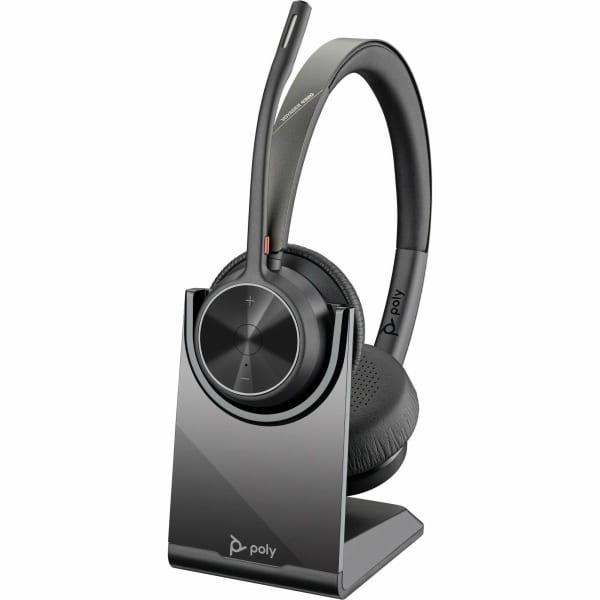 Poly Voyager 4320 UC Stereo USB-A Headset + BT700 USB-A Adapter + Charging Stand - Siri, Google Assistant - Stereo - USB Type A - Wired/Wireless - Bluetooth - 298.6 ft - 20 Hz - 20 kHz - Over-the-head, On-ear - Binaural - Supra-aural