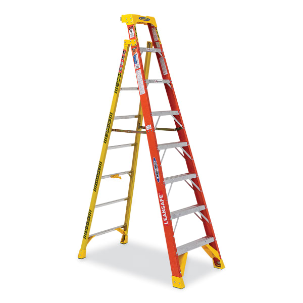 Werner Type IA Fiberglass 7-Step Leaning Ladder, 300 Lb Capacity, 98-7/16in x 27-5/8in x 6in, Orange/Yellow