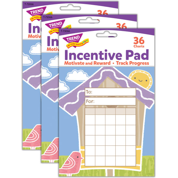 Trend Garden Birdhouse Incentive Pads, Multicolor, Grades Pre-K - 4, 36 Sheets, Pack Of 3 Pads