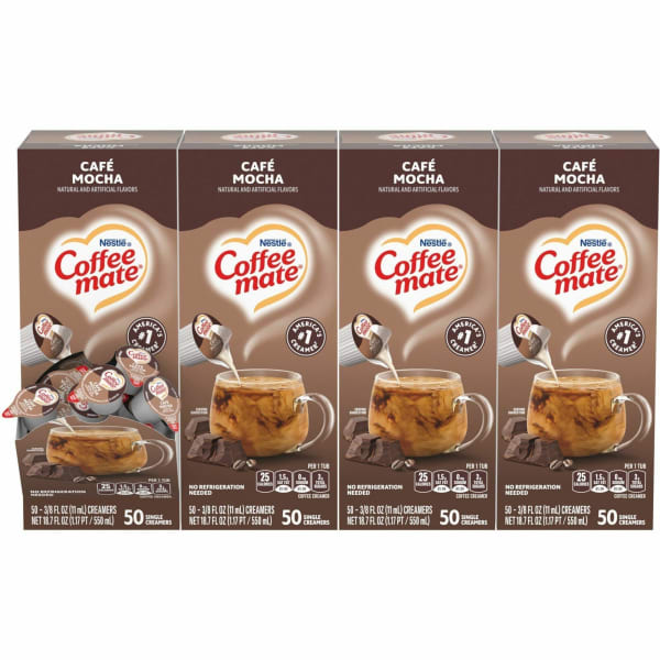 Coffee mate Cafe Mocha Liquid Creamer Singles - Gluten-Free - Cafe Mocha Flavor - 0.38 fl oz (11 mL) - 4/Carton - 50Box - 200 Serving