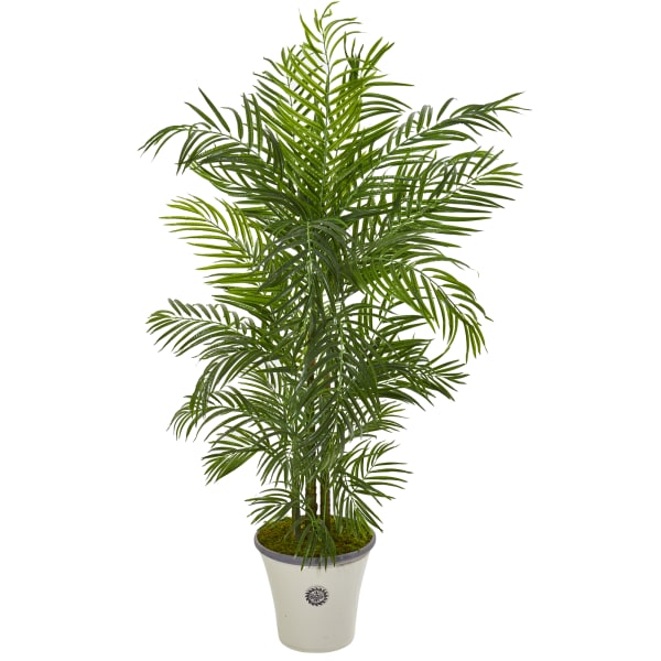 Nearly Natural Areca Palm 72inH Artificial Plant With Planter, 72inH x 37inW x 25inD, Green/Off-White