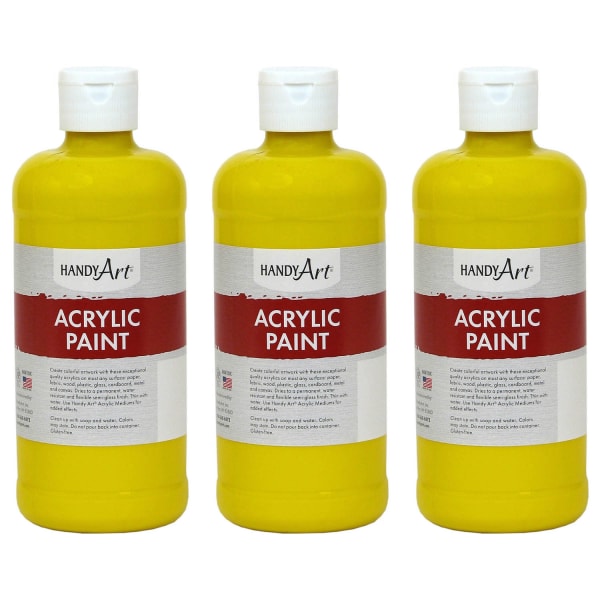 Handy Art Acrylic Paints, 16 Oz, Chrome Yellow, Pack Of 3 Paints