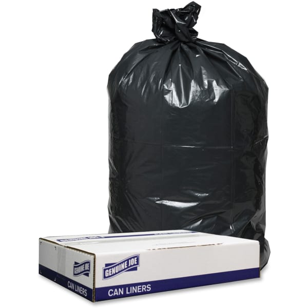 Genuine Joe Low Density Black Can Liners - 45 gal Capacity - 40in Width x 46in Length x 1.20 mil (30 Micron) Thickness - Low Density - Black - Can - Recycled - 100 / Carton