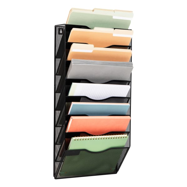 Mind Reader 8-Pocket Wall File Organizer, 26-1/4inH x 4inW x 13inD, Black
