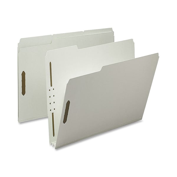 Nature Saver 1/3-Cut Pressboard Fastener Folders, Letter Size, 2in Expansion, 100% Recycled, Gray Green, Box Of 25