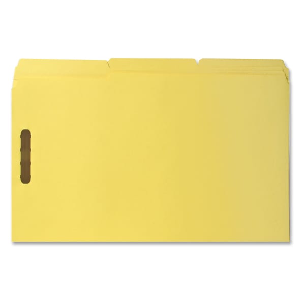 Sparco Color Fastener Folders With 2-Ply Tabs, Legal Size, Yellow, Box Of 50