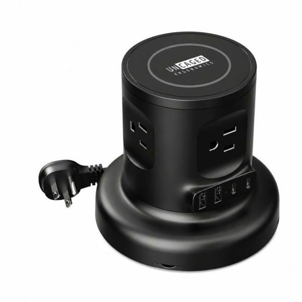 Uncaged Ergonomics Wireless Retractable Power Strip, WRPS2BLACK