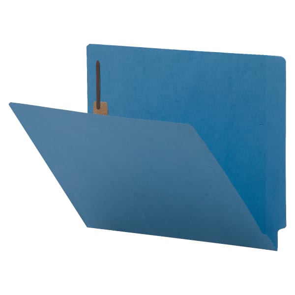 Business Source Letter Recycled Fastener Folder - 8 1/2in x 11in - 2 Fastener(s) - End Tab Location - Blue - 10% Recycled - 50 / Box