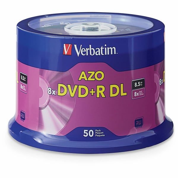 Verbatim DVD+R DL Branded Surface Spindle, 8.5GB, Pack Of 50