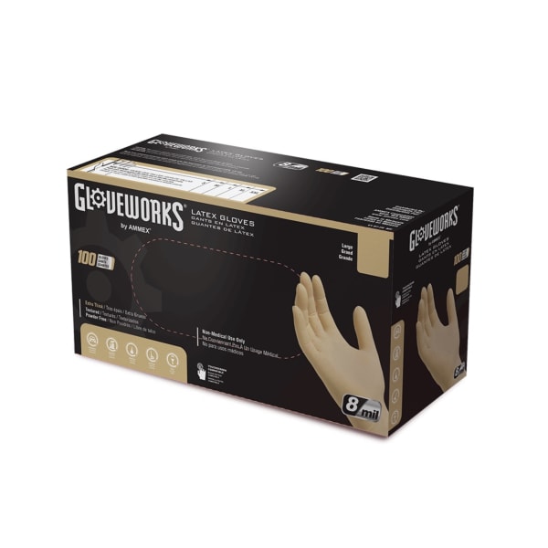 Gloveworks Ivory Latex Powder-Free Industrial Gloves, XL, White, 100 Gloves Per Box, Case Of 10 Boxes