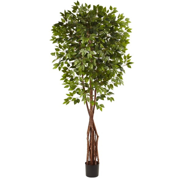 Nearly Natural Ficus 90inH Plastic Super Deluxe Tree With Pot, 90inH x 42inW x 40inD, Green