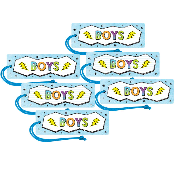 Teacher Created Resources Brights 4ever Magnetic Hall Passes, 6-3/4in x 2-1/4in, Boys, Pack Of 6 Passes