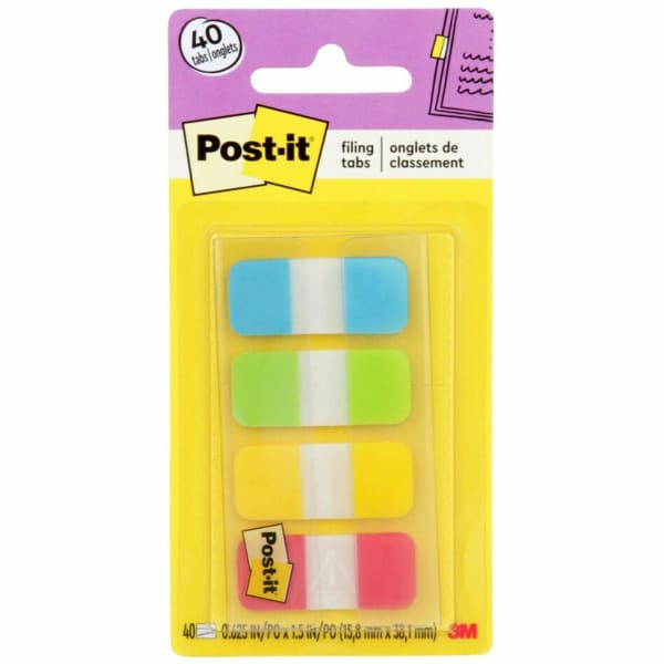 Post-it Tabs, .625 in. x 1.5 in., Pack of 40 Tabs