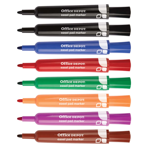 Office Depot Brand Easel Pad Flip Chart Markers, 100% Recycled Plastic Barrel, Assorted Colors, Pack Of 8