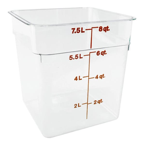 Cambro Food Storage Container, 9inH x 8 3/4inW x 8 3/4inD, 8 Qt, Clear