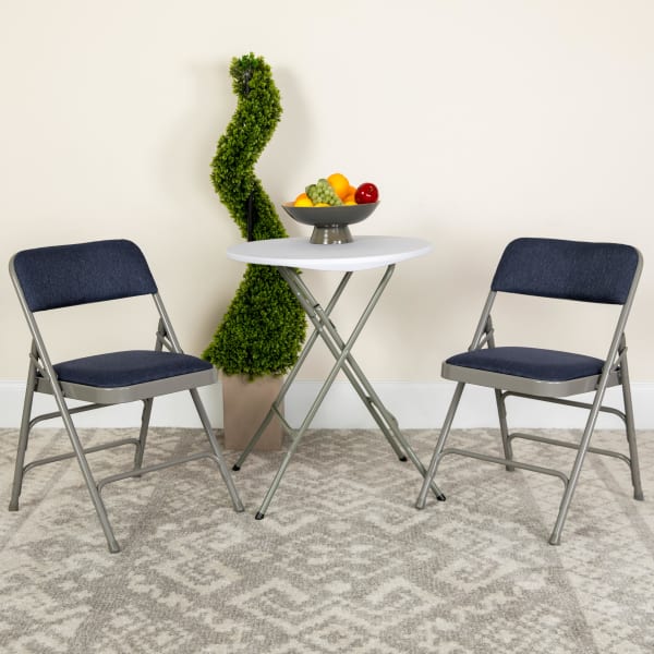 Flash Furniture HERCULES Series Metal Folding Chairs With Padded Fabric Seats, Navy/Gray/Black, Pack Of 2 Chairs