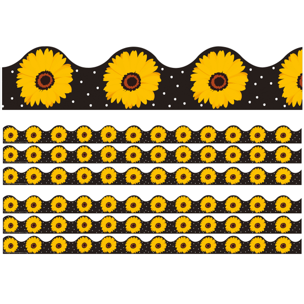 Eureka School Deco Trim, The Hive Black Floral, 37' Per Pack, Set Of 6 Packs