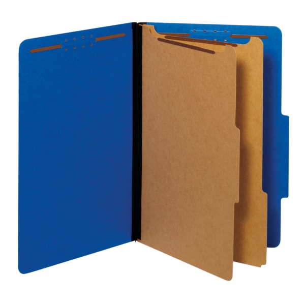 Pendaflex Pressboard Classification Folders With Fasteners, 2 1/2in Expansion, Legal Size, Dark Blue, Box Of 10 Folders