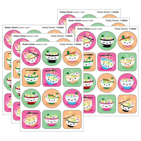 TREND Stinky Stickers, Totally Ramen, Green Onion Scent, 48 Per Pack, Set Of 6 Packs
