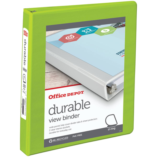 Office Depot Brand Durable View 3-Ring Binder, 1in D-Rings, Green