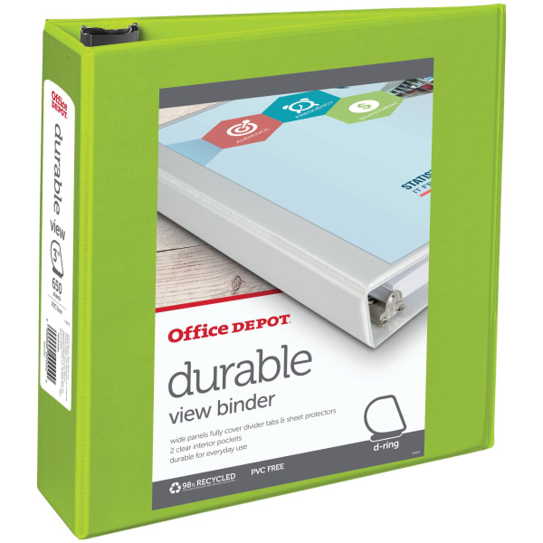 Office Depot Brand Durable View 3-Ring Binder, 3in D-Rings, Green