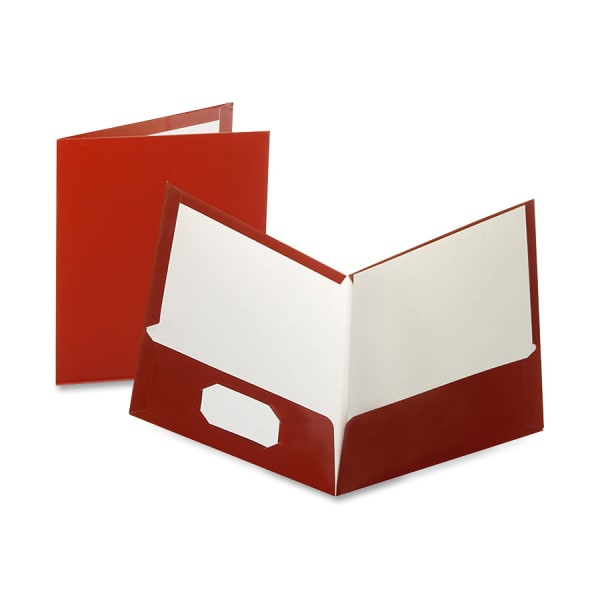 Oxford Laminated Twin-Pocket Folders, 8 1/2in x 11in, Crimson Red, Box Of 25