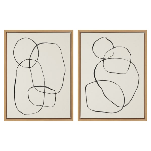 Uniek Kate And Laurel Sylvie Framed Canvas Wall Art Prints, 18in x 24in, Modern Circles And Going in Circles Natural, Set Of 2
