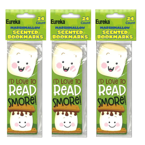 Eureka Bookmarks, 2in x 6in, Marshmallow Scented, 24 Per Pack, Set Of 3 Packs