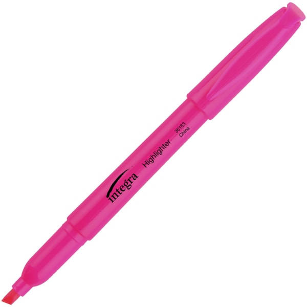 Integra Pen Style Fluorescent Highlighters - Chisel Marker Point Style - Fluorescent Pink - 12 / Dozen
