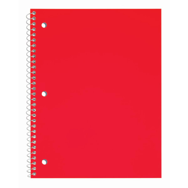 Just Basics Poly Spiral Notebook, 8in x 10-1/2in, 1 Subject, Wide Ruled, 70 Sheets, Red