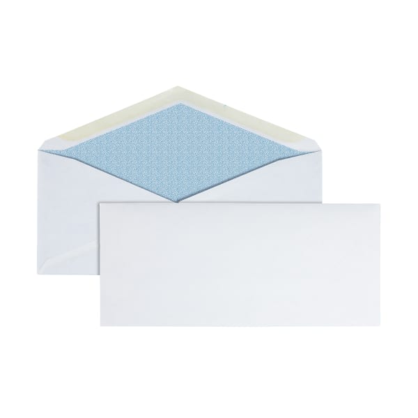 Office Depot Brand #10 Security Envelopes, 4-1/8in x 9-1/2in, Gummed Heat Resistant Seal, White, Box Of 100