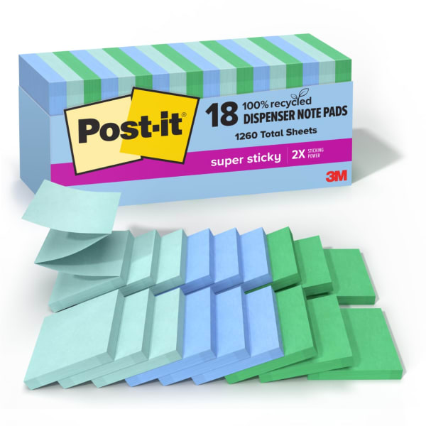 Post-it Super Sticky Pop Up Notes, 3 in x 3 in, 18 Pads, 70 Sheets/Pad, 2x the Sticking Power, Oasis Collection