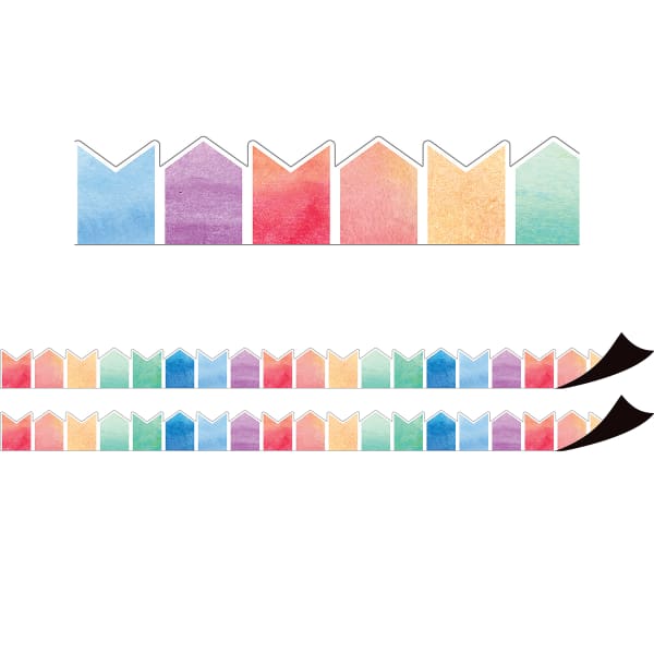 Teacher Created Resources Magnetic Border, Watercolor Pennants, 24ft Per Pack, Set Of 2 Packs